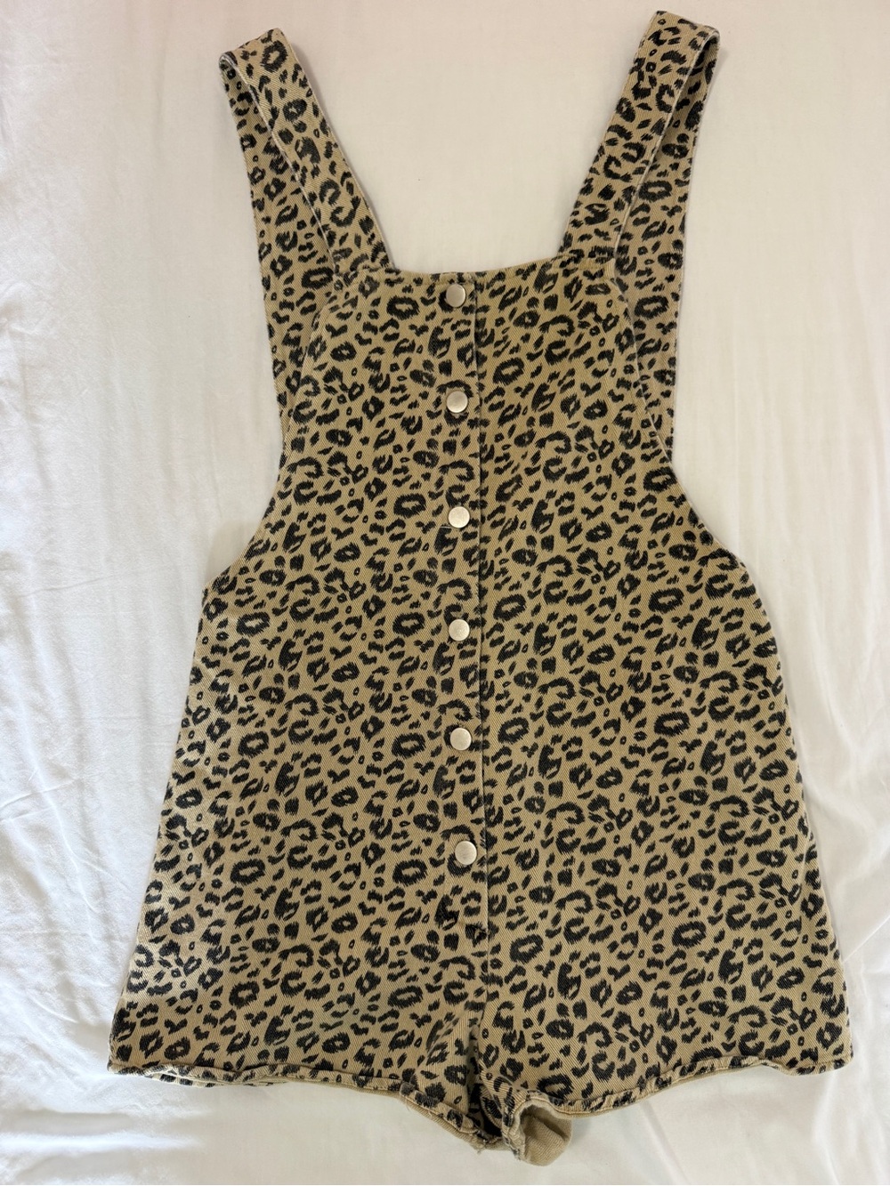 Blue Blush Tan and Black Leopard Print Button-Front Romper